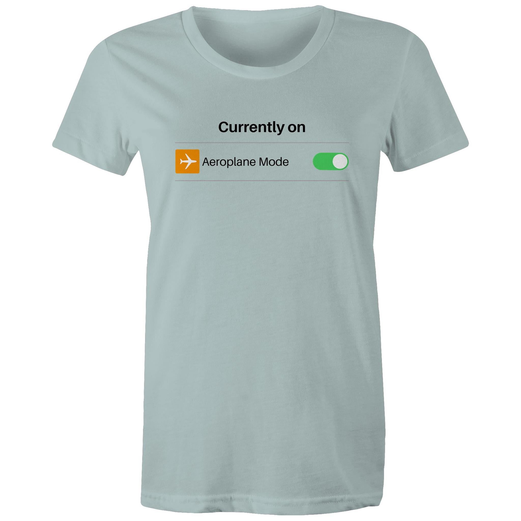Currently On Aeroplane Mode - Womens T-shirt Pale Blue Womens T-shirt Printed In Australia Tech