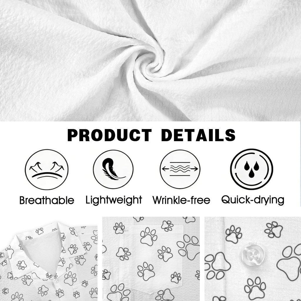 Dog Paws In Black And White Men's Crinkle Hawaiian Shirt