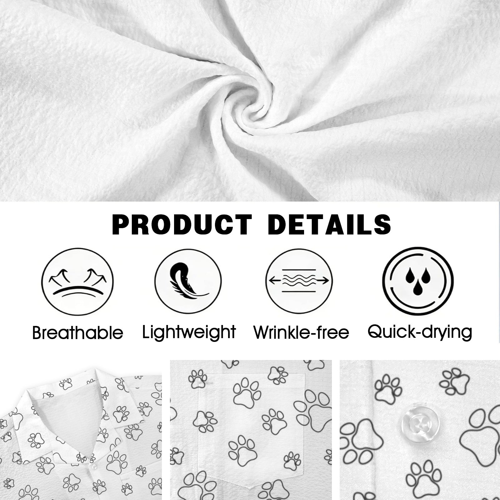 Dog Paws In Black And White Men's Crinkle Hawaiian Shirt