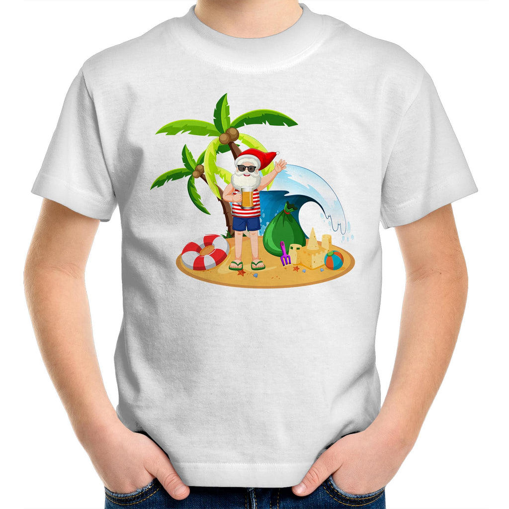 Summer Surf Santa - Kids Youth T-Shirt White Kids Christmas T-shirt Christmas Printed In Australia