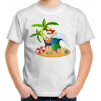 Summer Surf Santa - Kids Youth T-Shirt White Kids Christmas T-shirt Christmas Printed In Australia