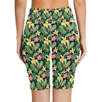 Frangipani Women's Bike Shorts With Side Pockets Women's Bike Shorts Plants Printed Offshore