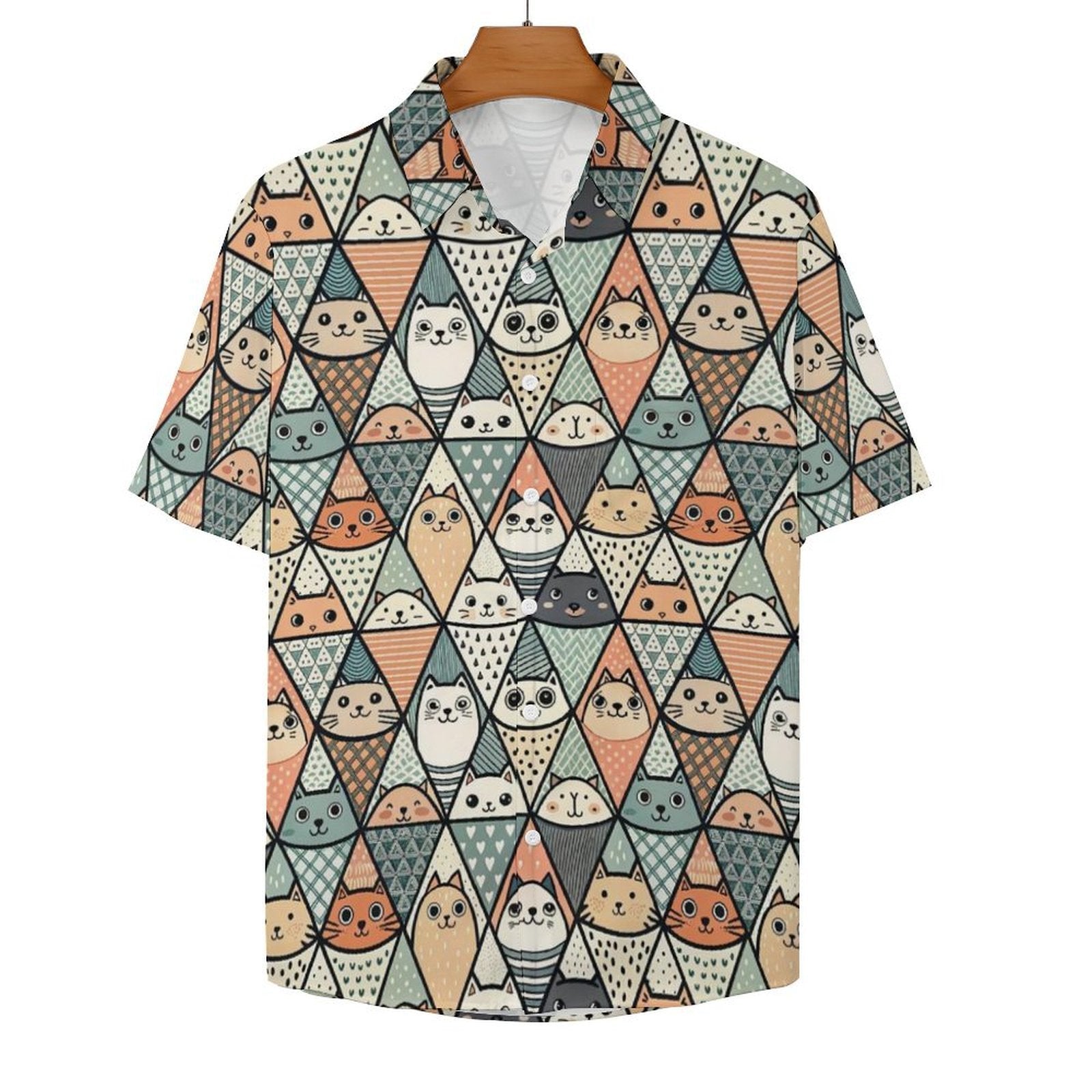 Diamond Cat Pattern - Women's Short-Sleeve Button Up Shirt