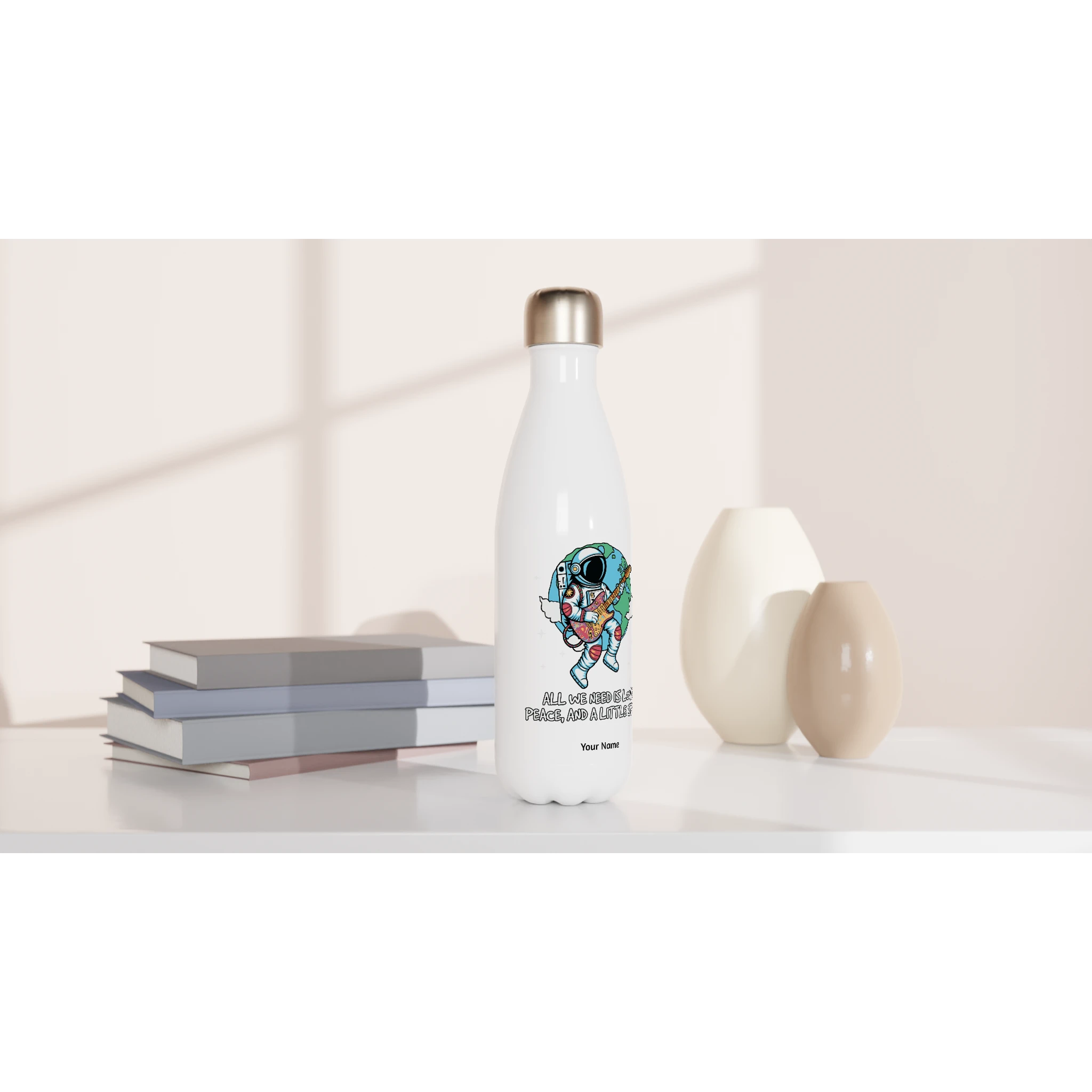 Personalised - Astronaut, All We Need Is Love, Peace And A Little Space - Personalised Water Bottle customise personalise Space