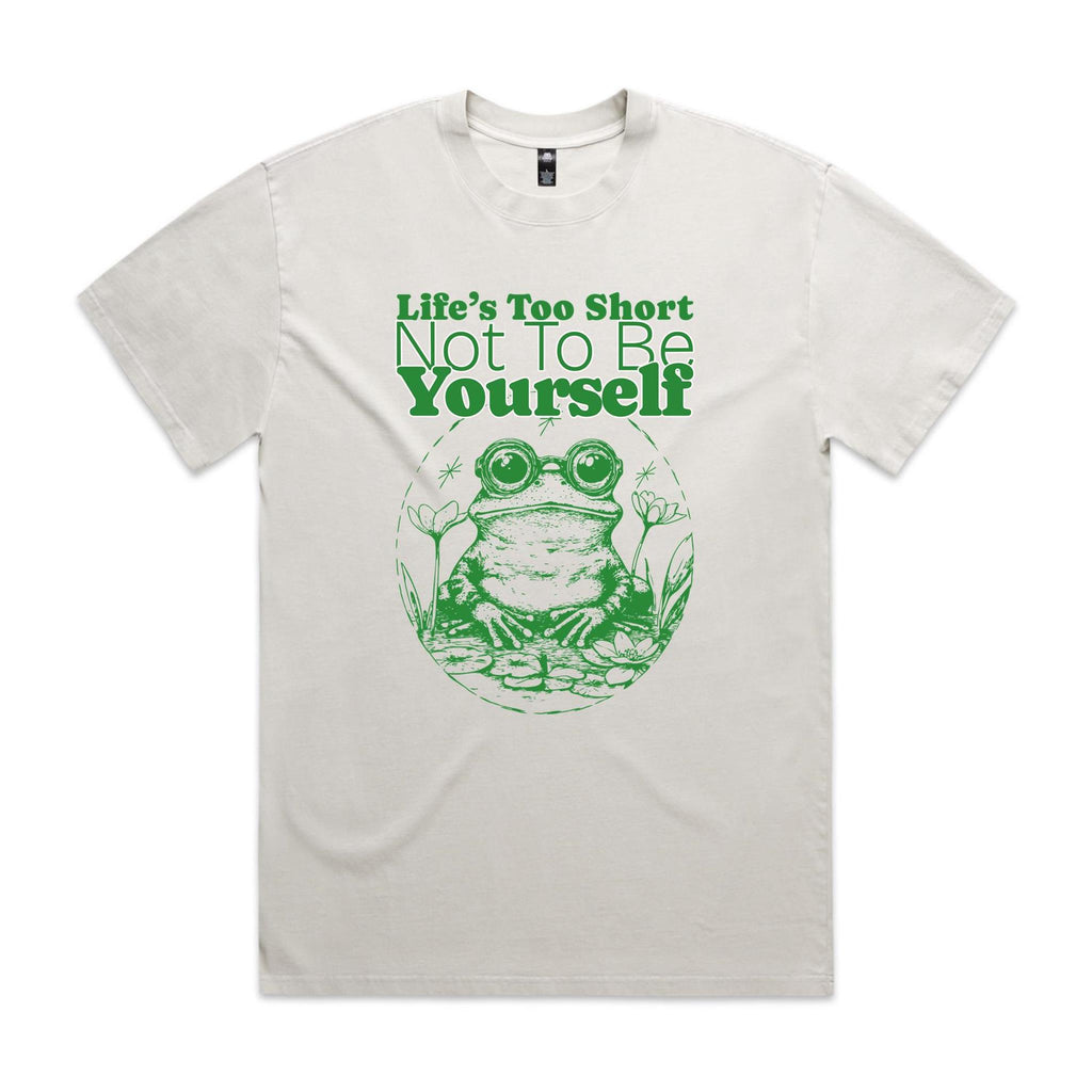 Life's Too Short Not To Be Yourself, Frog AS Colour Heavy Faded Tee Unisex Faded bone Heavy Faded T-shirt animal Printed In Australia