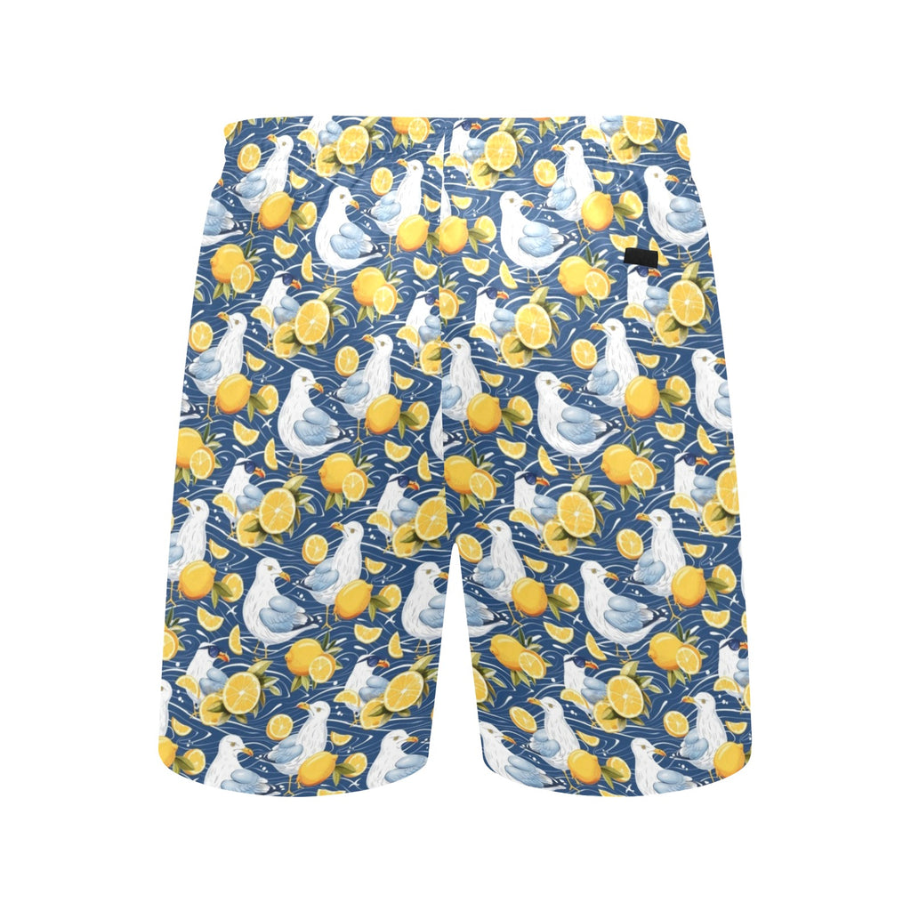 Lemon Seagull Men's Mid-Length Beach Shorts Men's Mid-Length Beach Shorts animal Printed Offshore