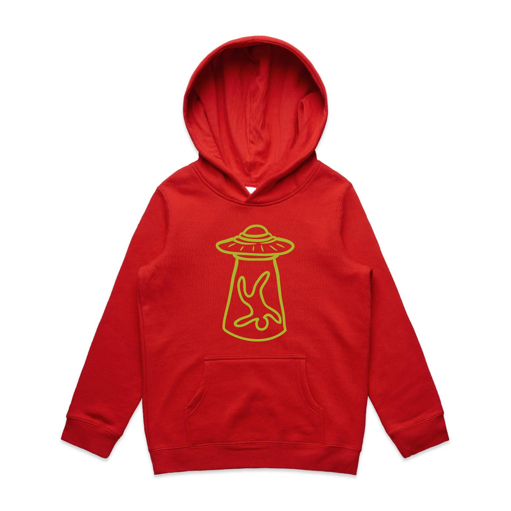 Alien Abduction, UFO - Kids Hoodie Red Kids Hoodie Printed In Australia