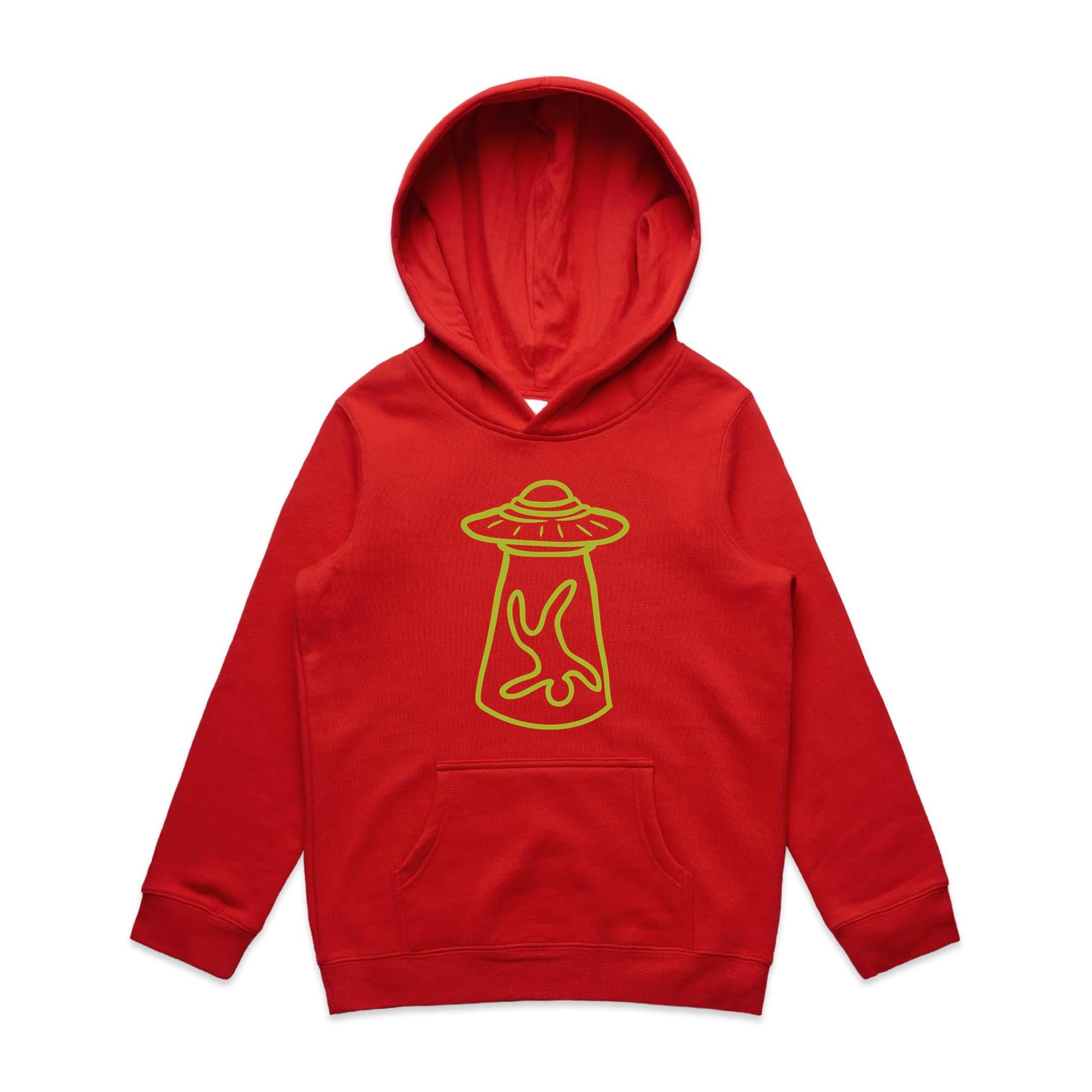 Alien Abduction, UFO - Kids Hoodie Red Kids Hoodie Printed In Australia