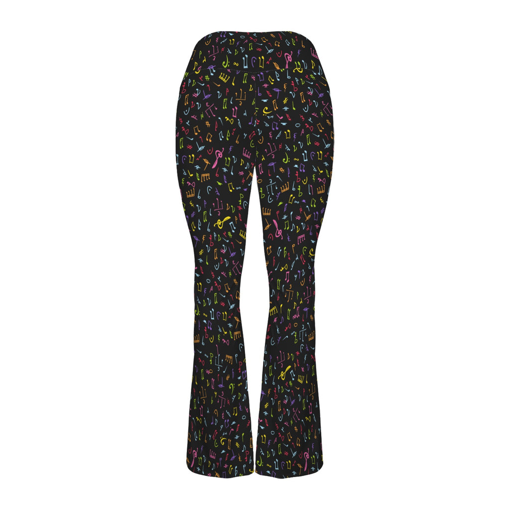 Music Notes High Waist Crossover Tummy Control Flare Leggings High Waist Flare Leggings Music Printed Offshore