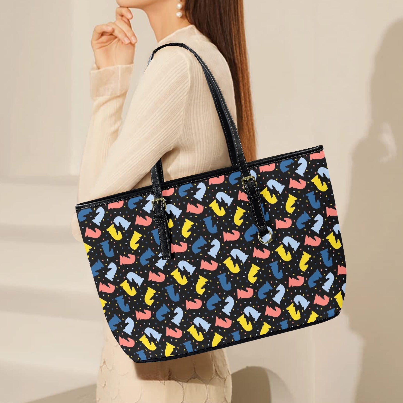 Colourful Chess PU Leather Tote Bag Large