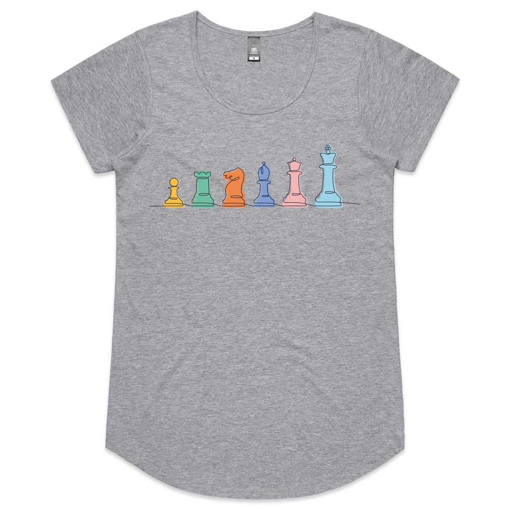 Chess - Womens Scoop Neck T-Shirt Grey Marle Womens Scoop Neck T-shirt Chess Games Printed In Australia