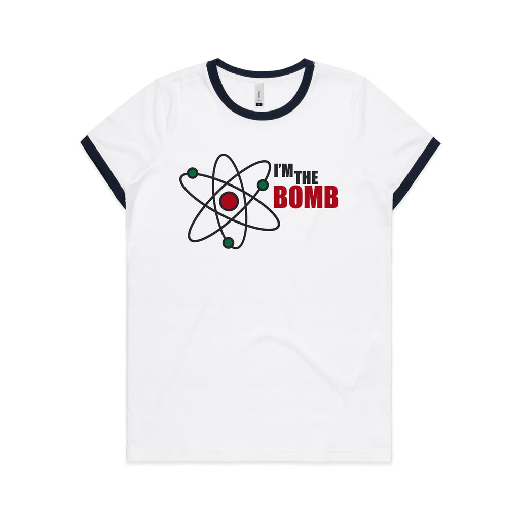 I'm The Bomb, Atom - Women's Ringer Tee White Navy Womens Ringer T-shirt Printed In Australia Science