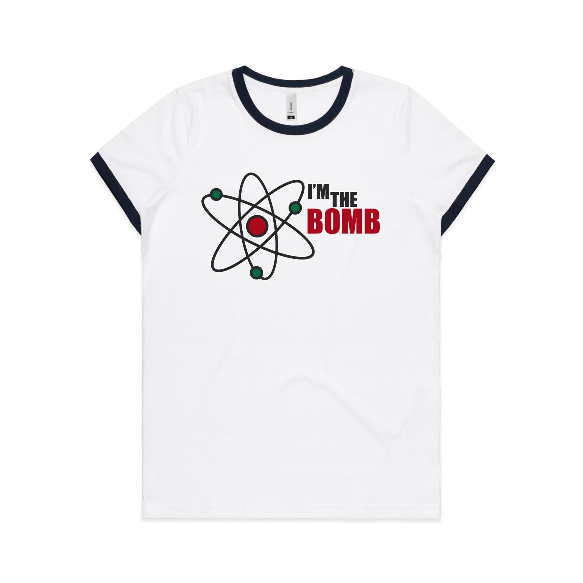 I'm The Bomb, Atom - Women's Ringer Tee White Navy Womens Ringer T-shirt Printed In Australia Science