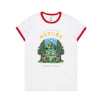 Be One With Nature, Skeleton - Women's Ringer Tee White Red Womens Ringer T-shirt Printed In Australia
