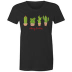 Merry Cactus, Christmas - Womens T-shirt Black Womens Christmas T-shirt Christmas Printed In Australia
