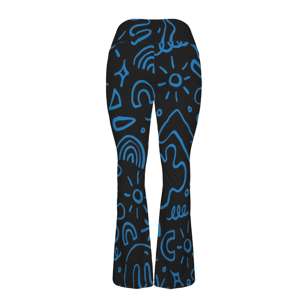 Blue Squiggle High Waist Crossover Tummy Control Flare Leggings High Waist Flare Leggings Printed Offshore
