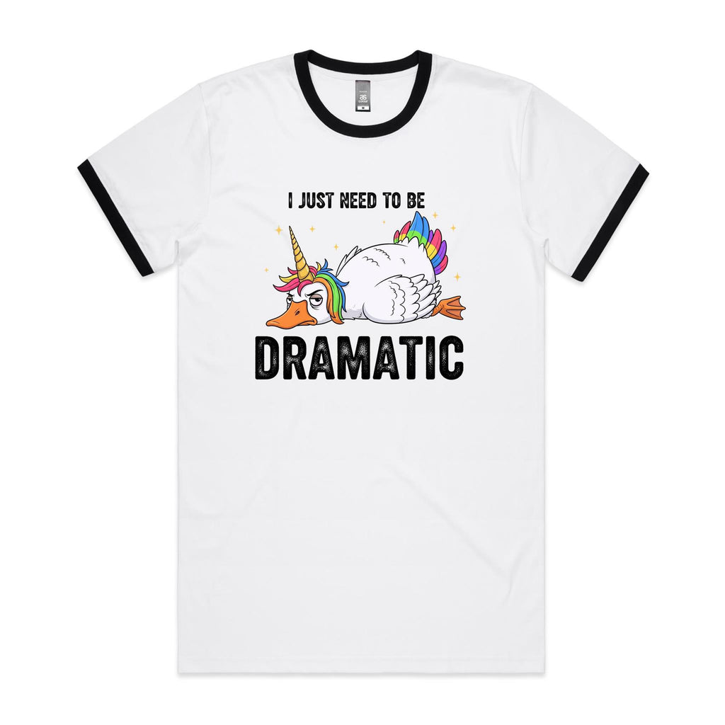 Dramatic Unicorn Goose AS Colour Staple Ringer Tee White Black Ringer T-Shirt animal Printed In Australia