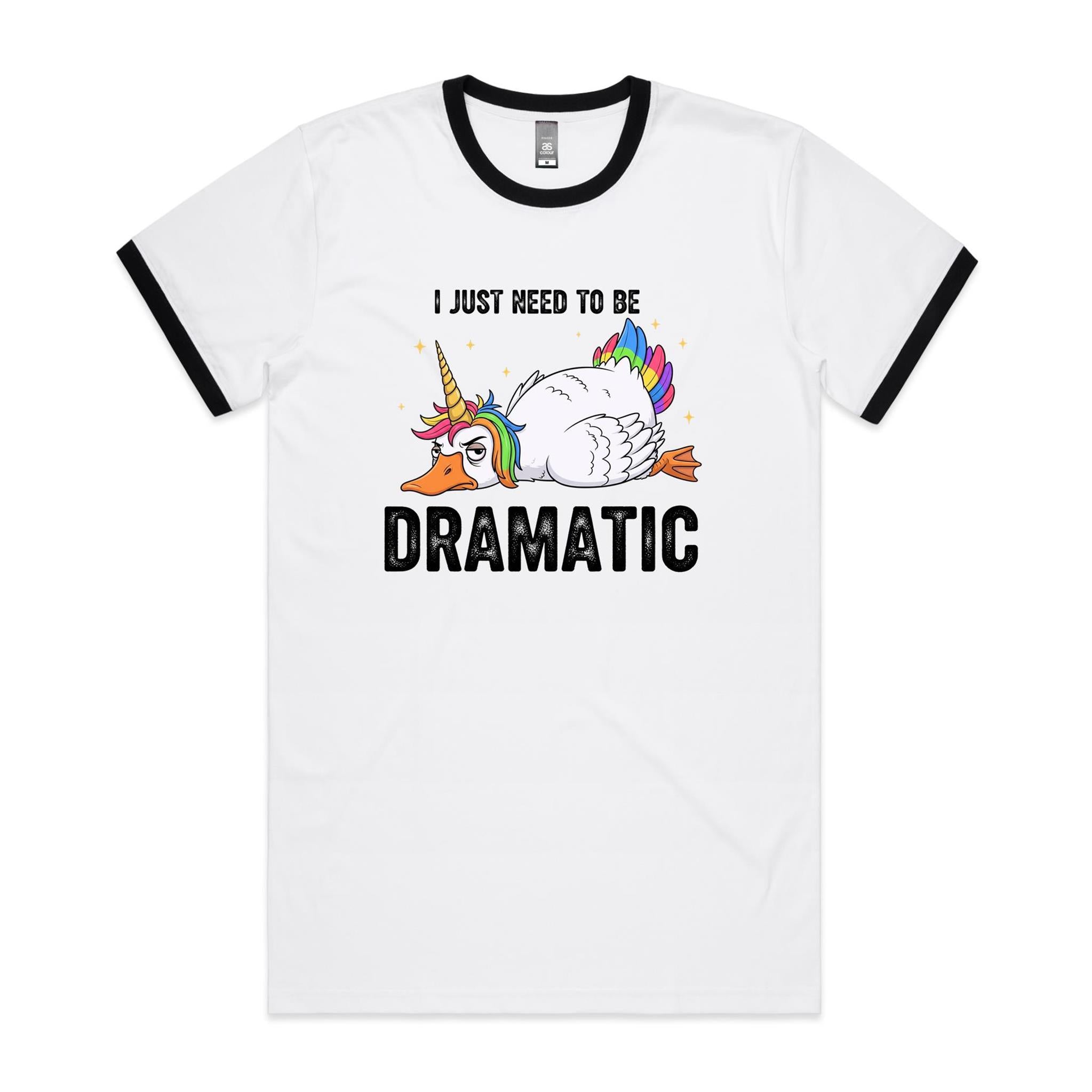 Dramatic Unicorn Goose AS Colour Staple Ringer Tee White Black Ringer T-Shirt animal Printed In Australia