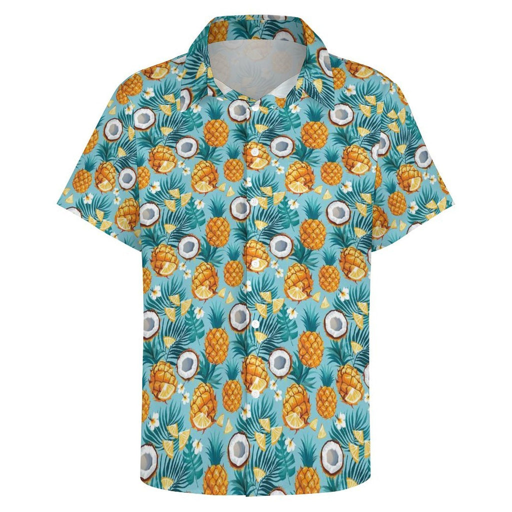 Pineapple Coconut Women's Short-Sleeve Button Up Shirt Women's Short-Sleeve Button Up Shirt Food Printed Offshore