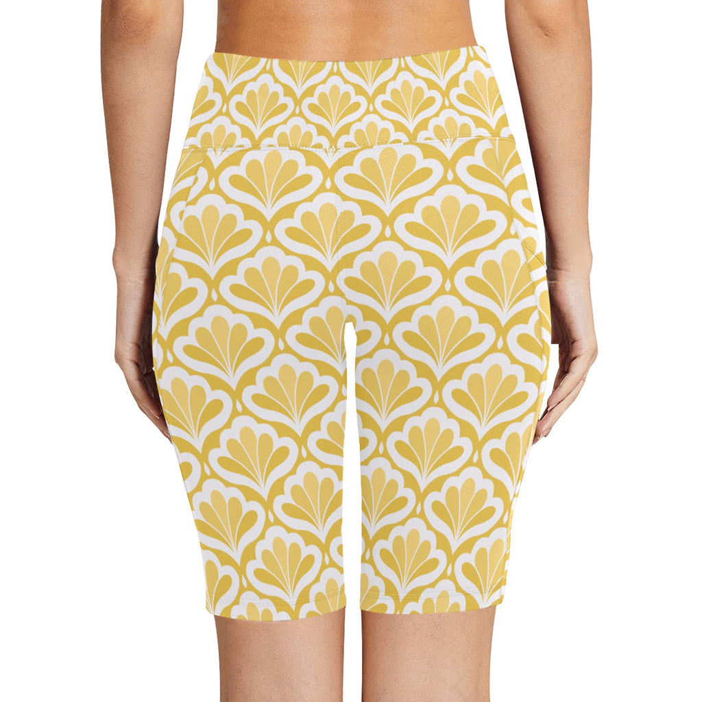 Yellow Pattern Women's Bike Shorts With Side Pockets Women's Bike Shorts Printed Offshore