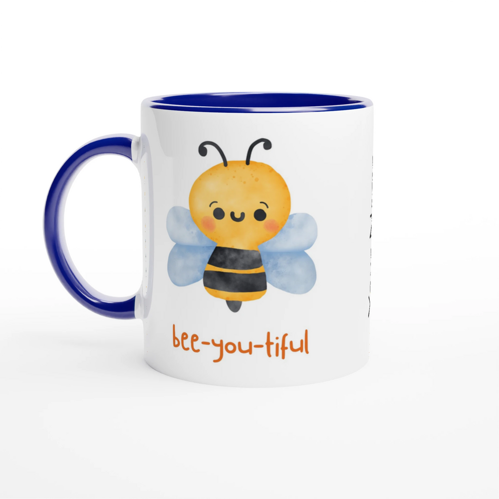Personalised - Bee-you-tiful - White 11oz Ceramic Mug with Colour Inside Ceramic Blue Personalised 11oz Mug animal customise Globally Fulfilled personalise