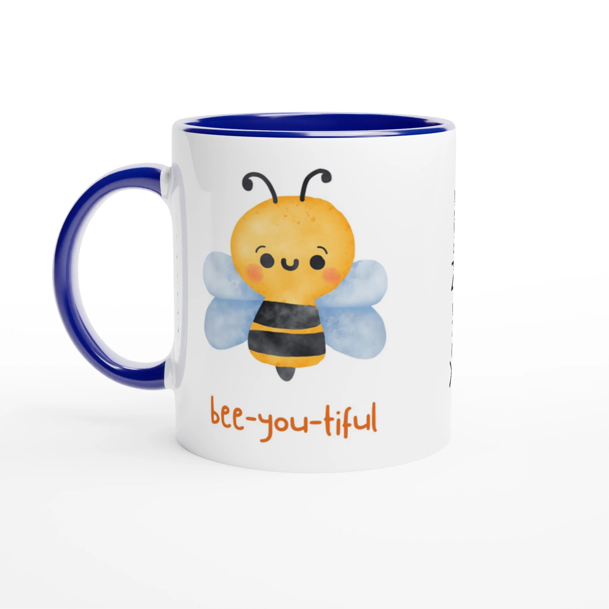 Personalised - Bee-you-tiful - White 11oz Ceramic Mug with Colour Inside Ceramic Blue Personalised 11oz Mug animal customise Globally Fulfilled personalise
