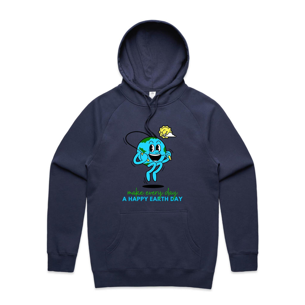 Make Every Day A Happy Earth Day - Mens Hoodie Midnight Blue Mens Hoodie Environment Printed In Australia