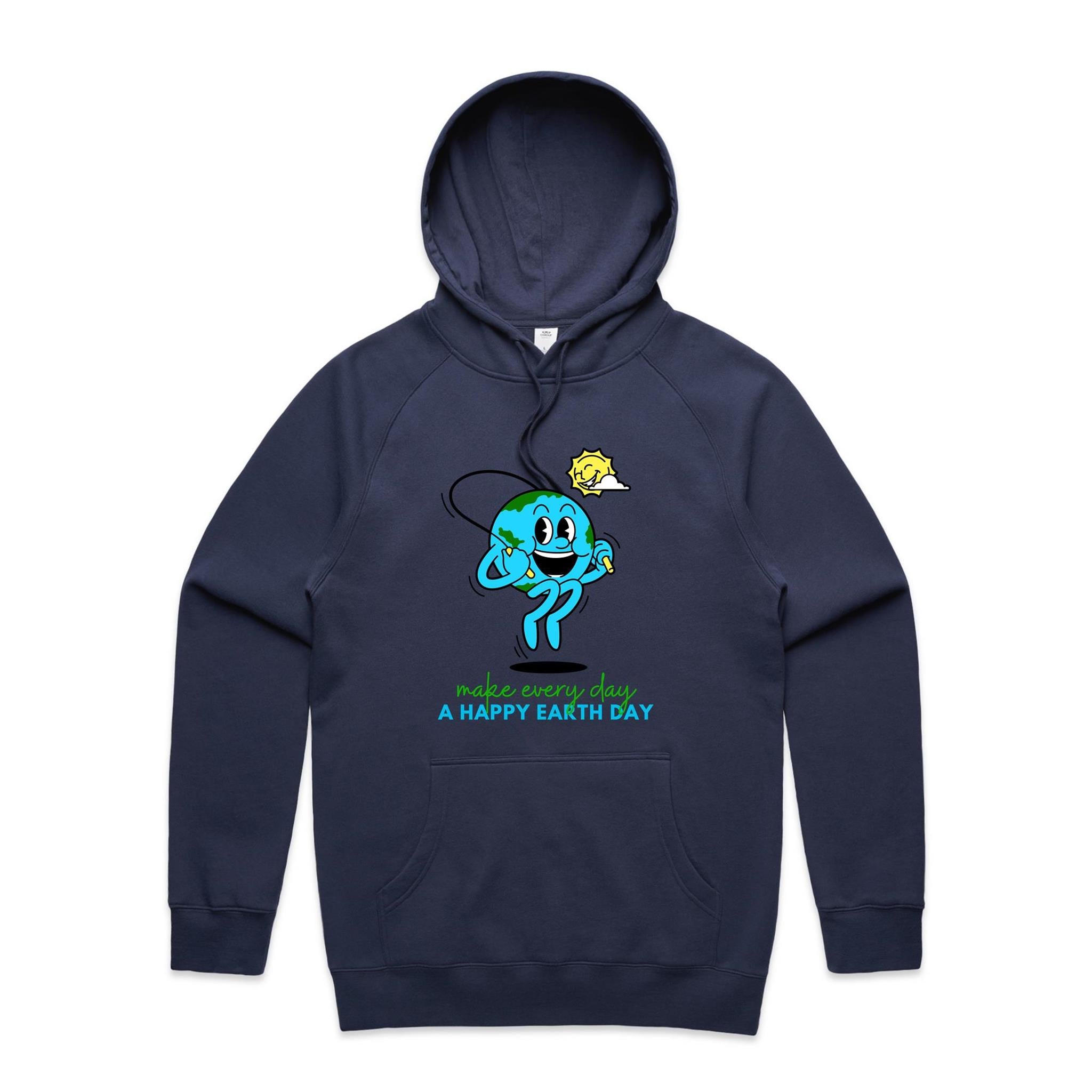 Make Every Day A Happy Earth Day - Mens Hoodie Midnight Blue Mens Hoodie Environment Printed In Australia