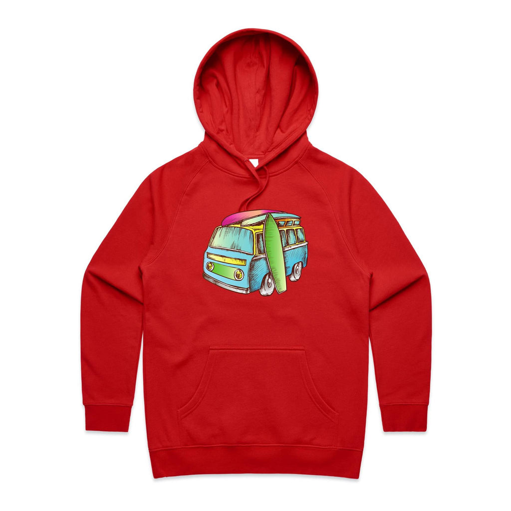 Surf Trip - Womens Hoodie Red Womens 2XL Womens Hoodie Printed In Australia Surf