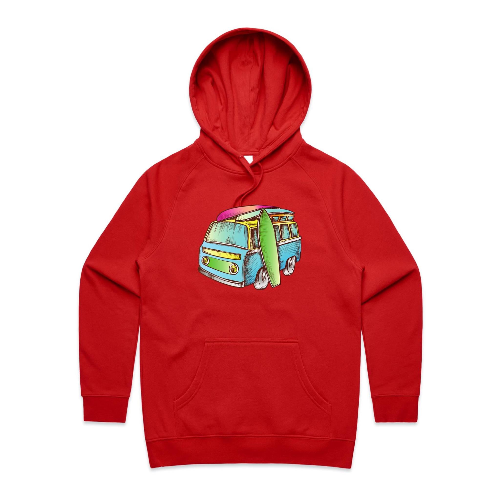 Surf Trip - Womens Hoodie Red Womens 2XL Womens Hoodie Printed In Australia Surf
