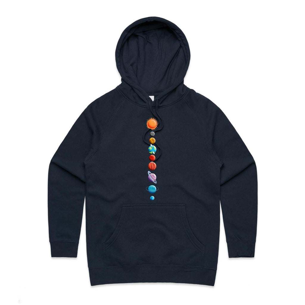 Our Solar System - Womens Hoodie Navy Womens Hoodie Printed In Australia Space