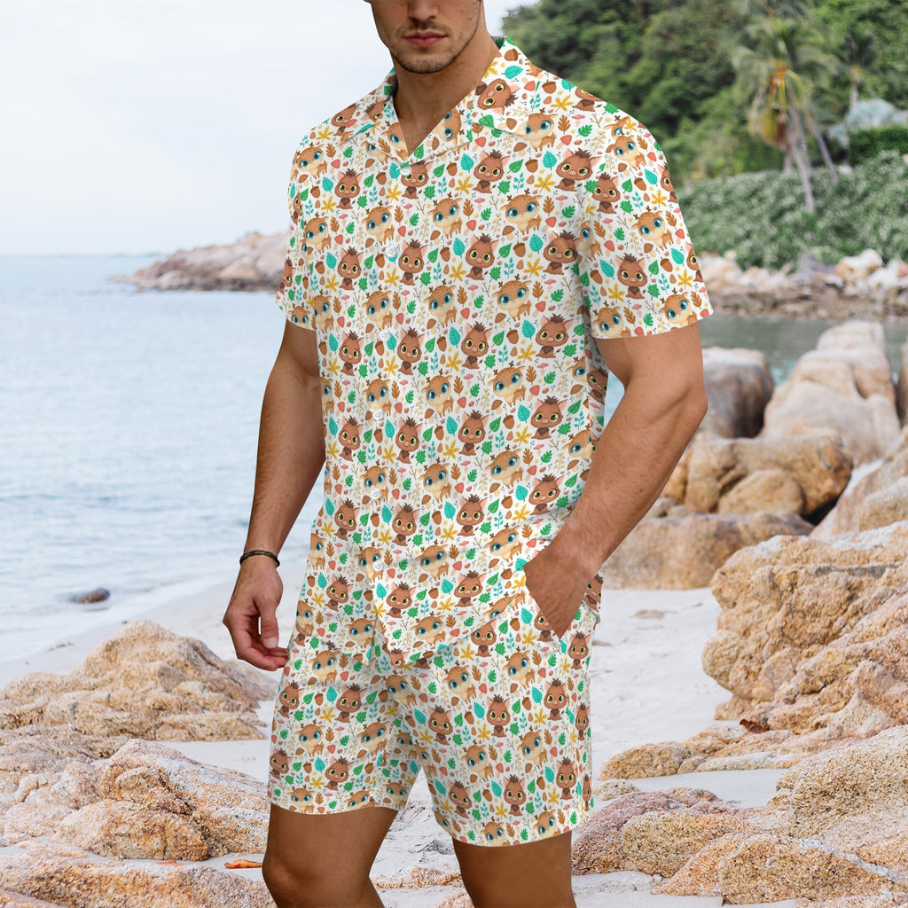 Cute Autumn Creatures Men's Hawaiian Shirt & Shorts Set Men's Hawaiian Shirt & Shorts Set animal Printed Offshore