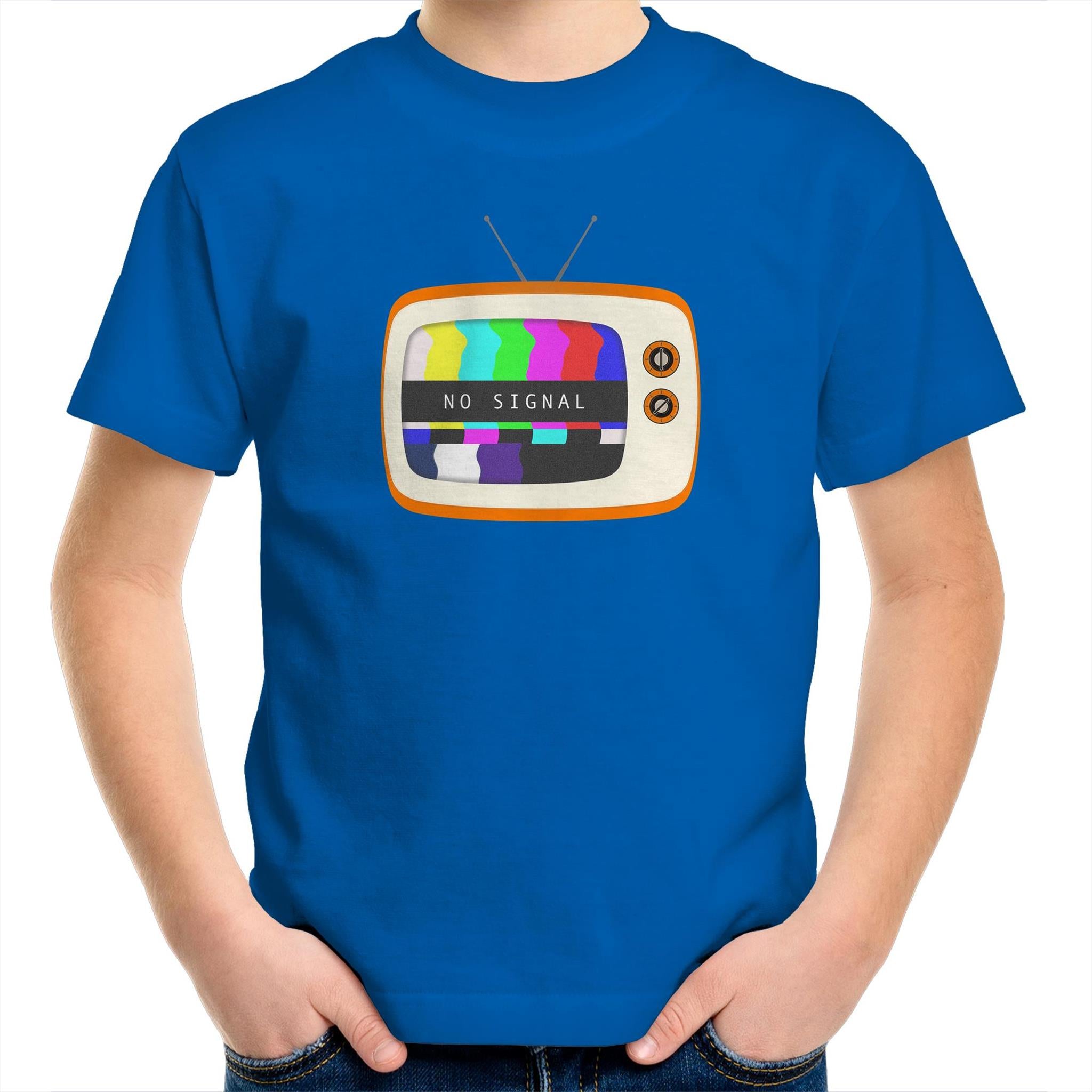 Retro TV, No Signal - Kids Youth T-Shirt Bright Royal Kids Youth T-shirt Printed In Australia Retro Tech