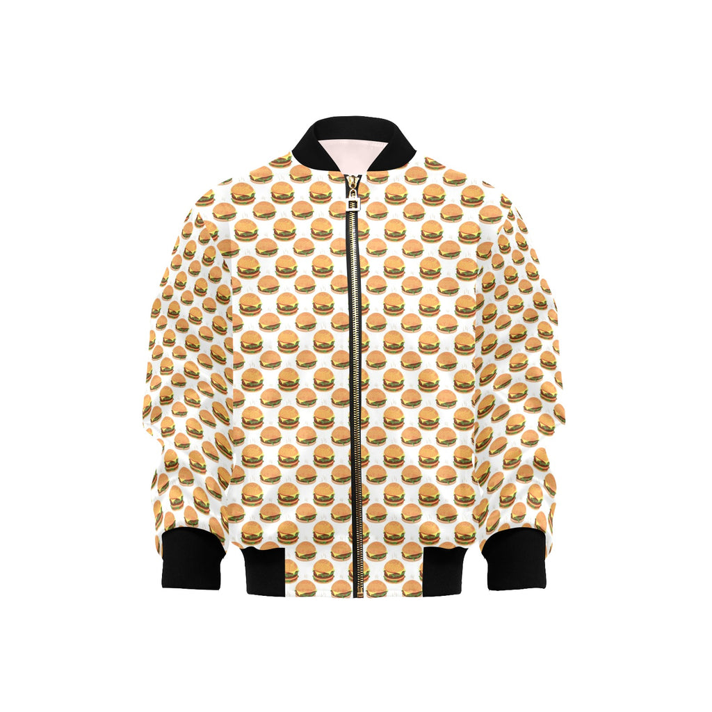Hamburgers on White Kids Bomber Jacket XL Kids Bomber Jacket Food Printed Offshore