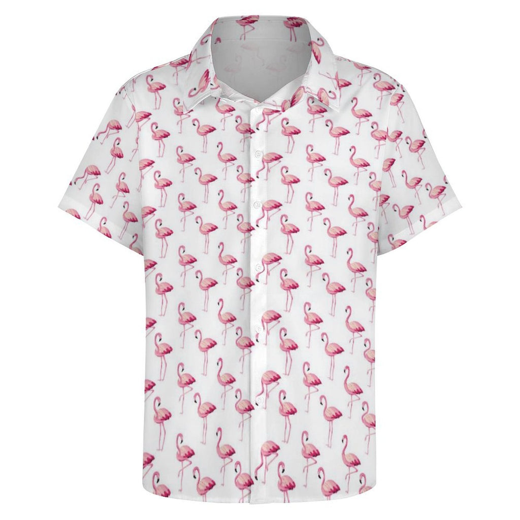 Flamingos Women's Collared Pocketless Short Sleeve Shirt