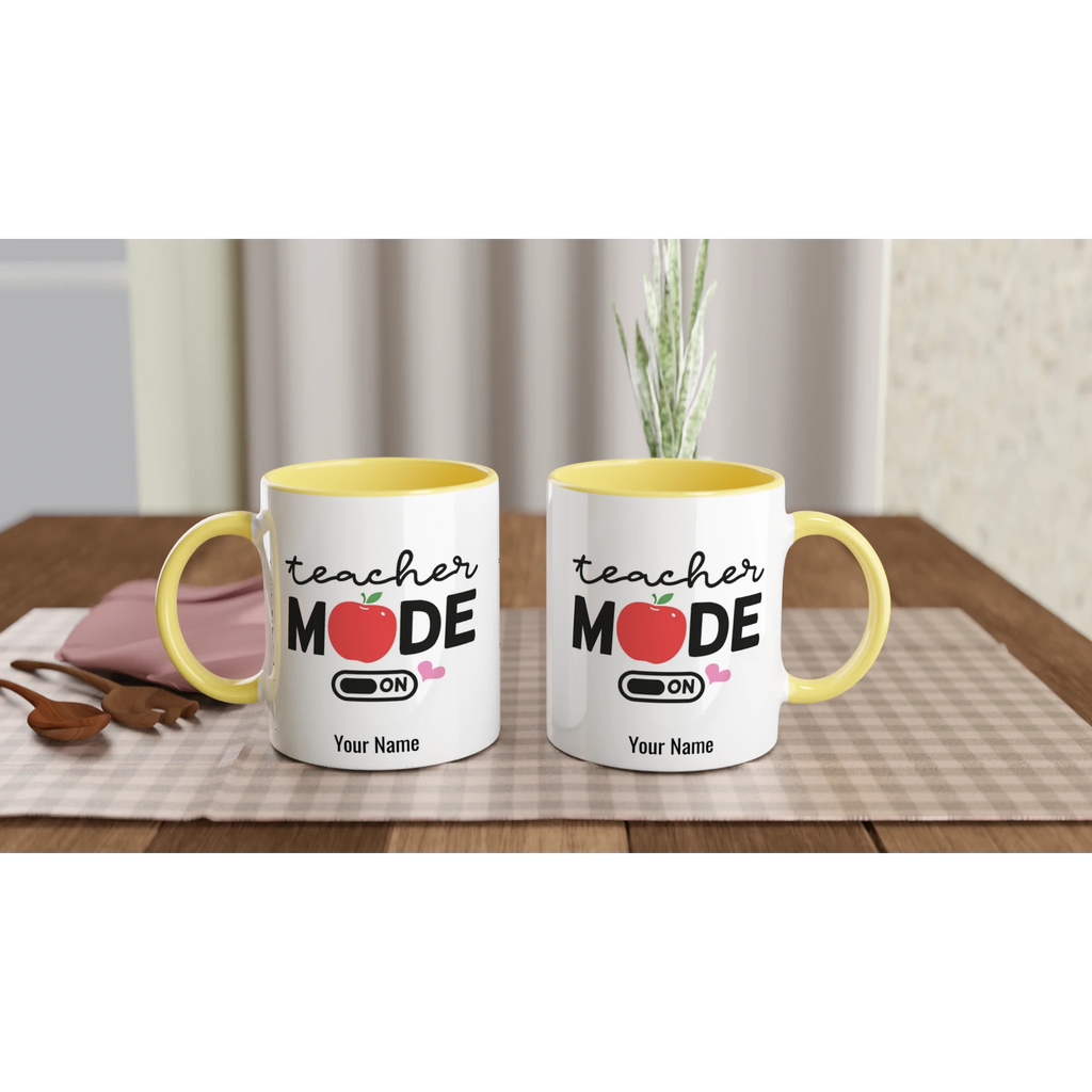Personalise Teacher Mode On White 11oz Ceramic Mug with Color Inside Personalised 11oz Mug