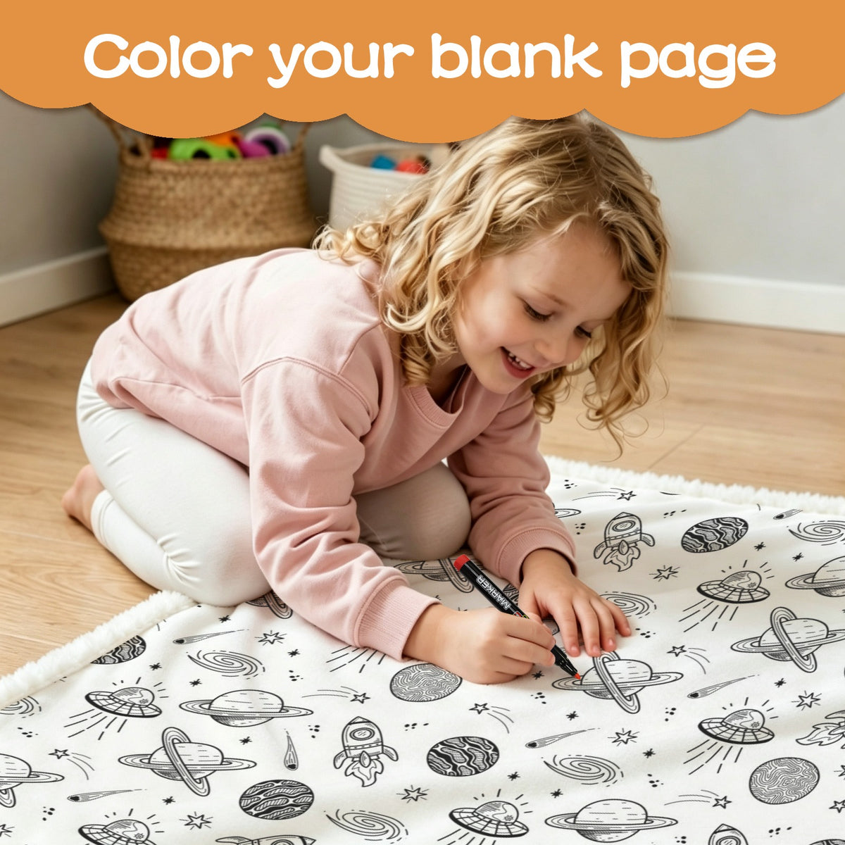 Outer Space Colour Your Own Blanket 100×150cm