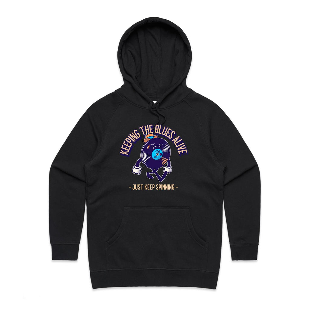 Keeping The Blues Alive - Womens Hoodie Black Womens Hoodie Music Printed In Australia Retro