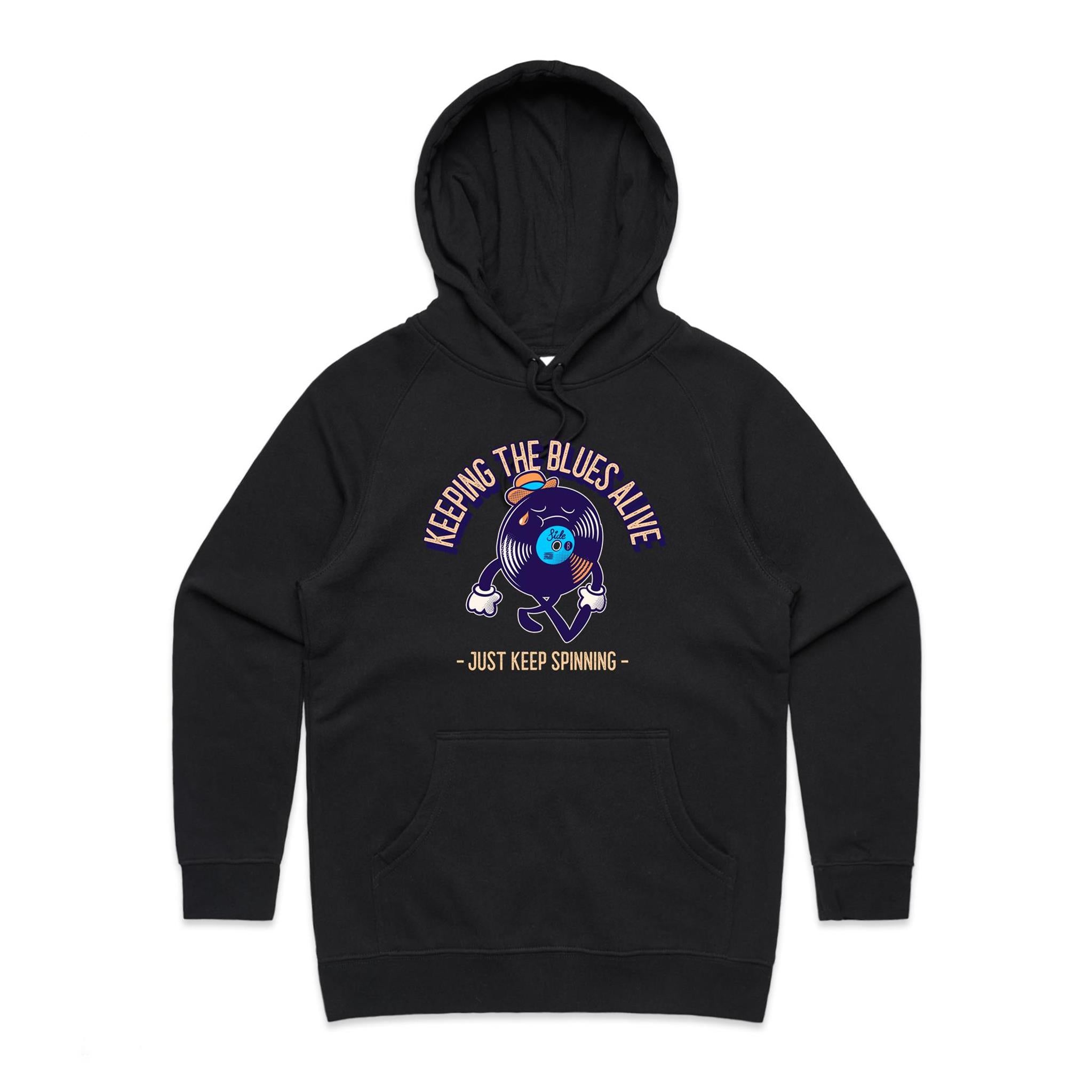 Keeping The Blues Alive - Womens Hoodie Black Womens Hoodie Music Printed In Australia Retro