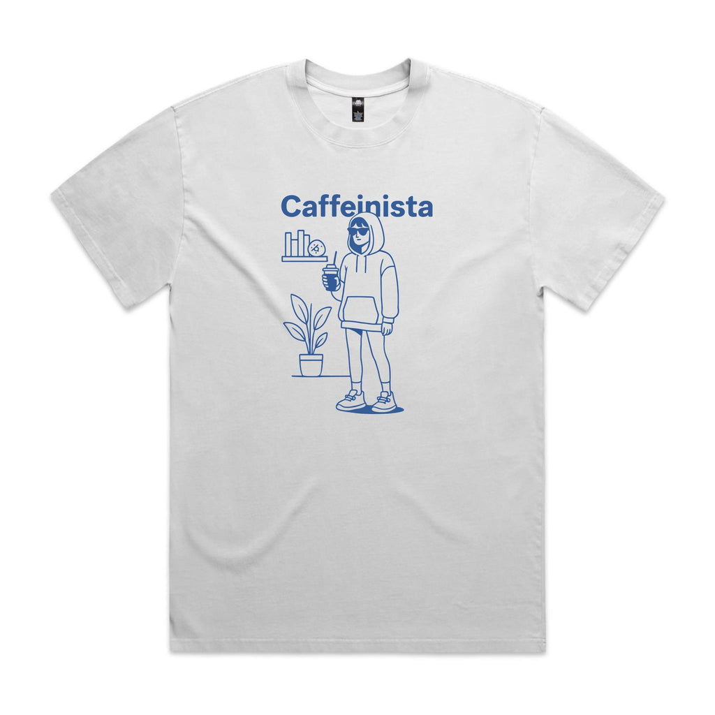 Caffeinista, Caffeine AS Colour Heavy Faded Tee Unisex Faded White Heavy Faded T-shirt Coffee Printed In Australia