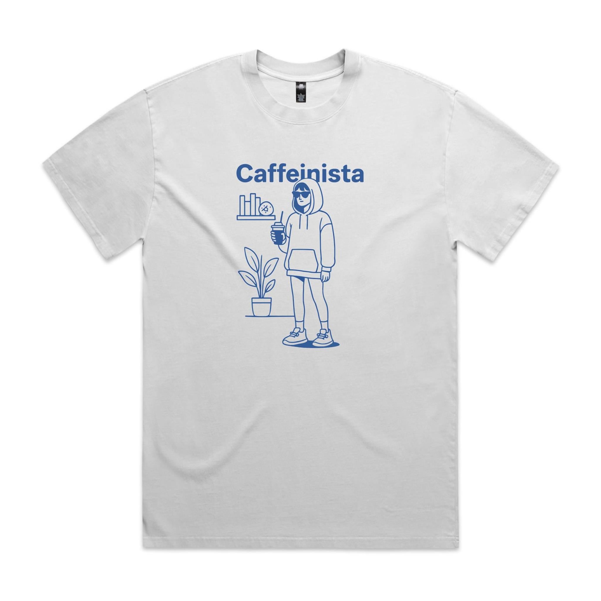 Caffeinista, Caffeine AS Colour Heavy Faded Tee Unisex Faded White Heavy Faded T-shirt Coffee Printed In Australia