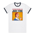 Everything Is Just Fine - Staple Ringer Tee White Navy Ringer T-Shirt comic Printed In Australia
