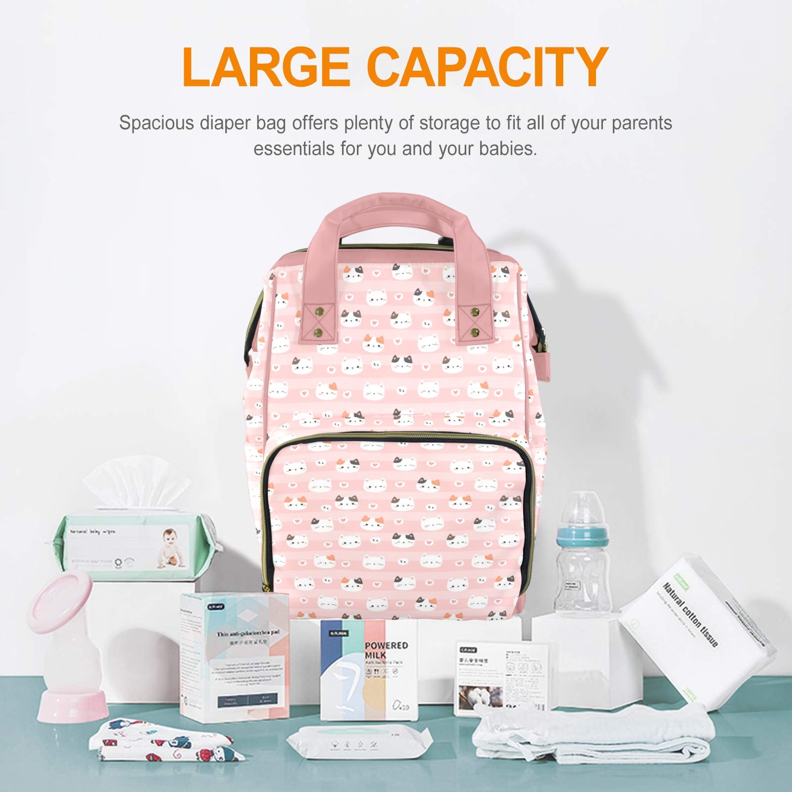 Pink Cats Multi-Function Backpack, Nappy / Diaper Bag Multi-function Backpack, Nappy / Diaper Bag animal Printed Offshore