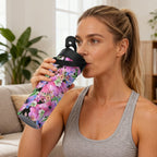 Bright Pink Floral 20oz Tea Tumbler with Carry Handle