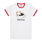 Coffee Break, Cat - Staple Ringer Tee White Red Ringer T-Shirt animal Coffee Printed In Australia