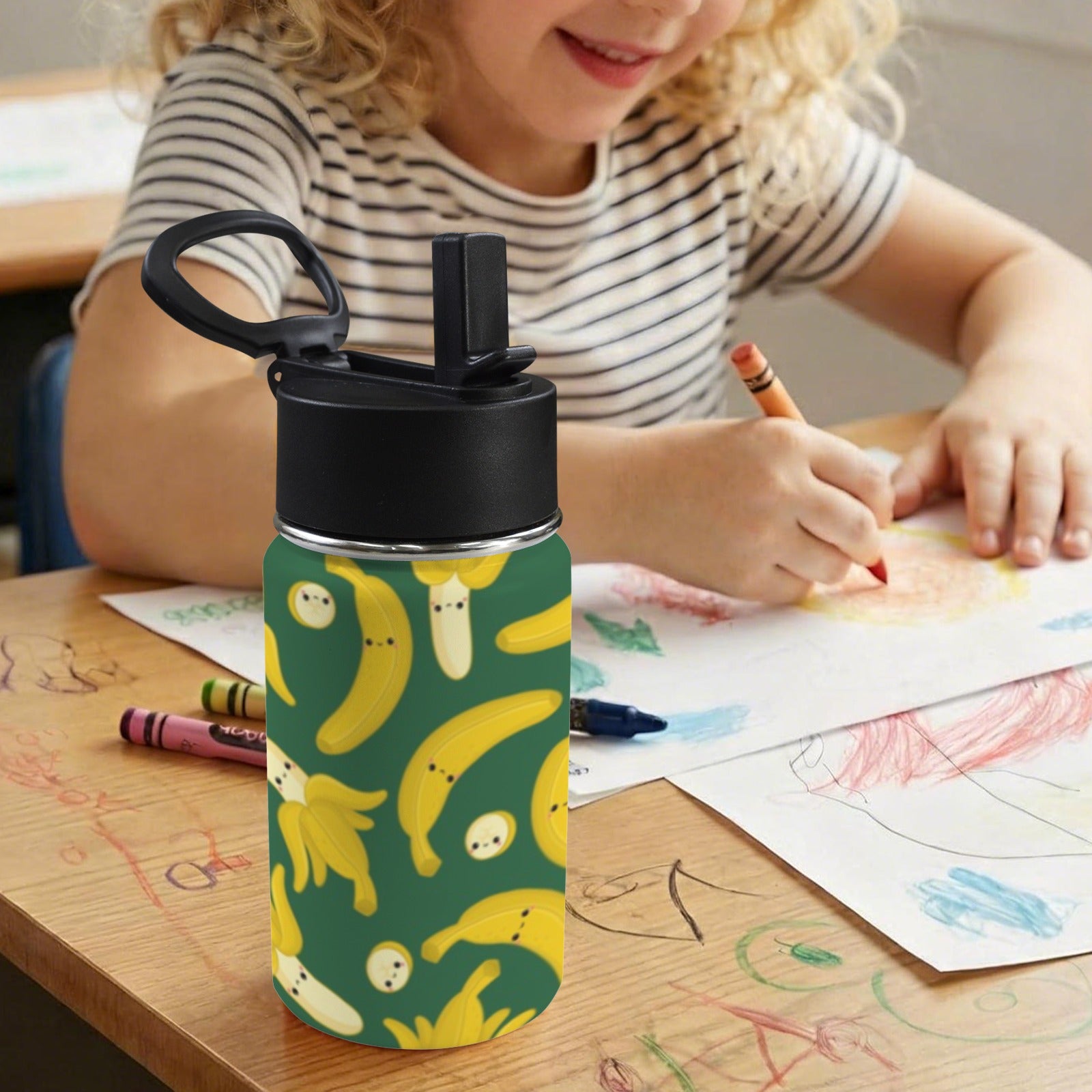 Happy Bananas 12oz Kids Water Bottle with Straw Lid