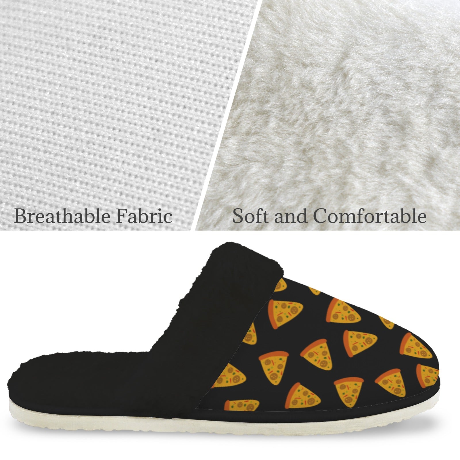 Pizzas Men's Fur Trim Thick-Sole Indoor Slippers Men's Fur Trimmed Slippers Food Printed Offshore