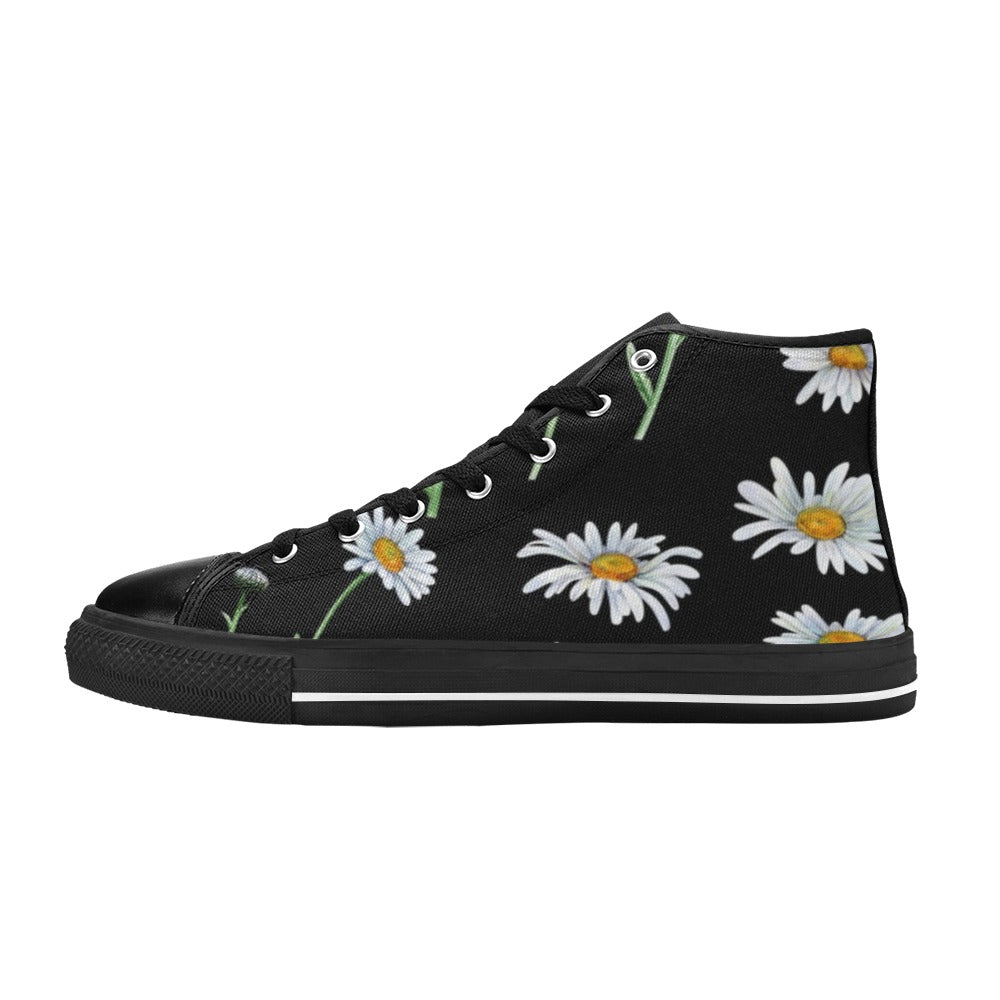 Daisy On Black - Women's High Top Canvas Shoes