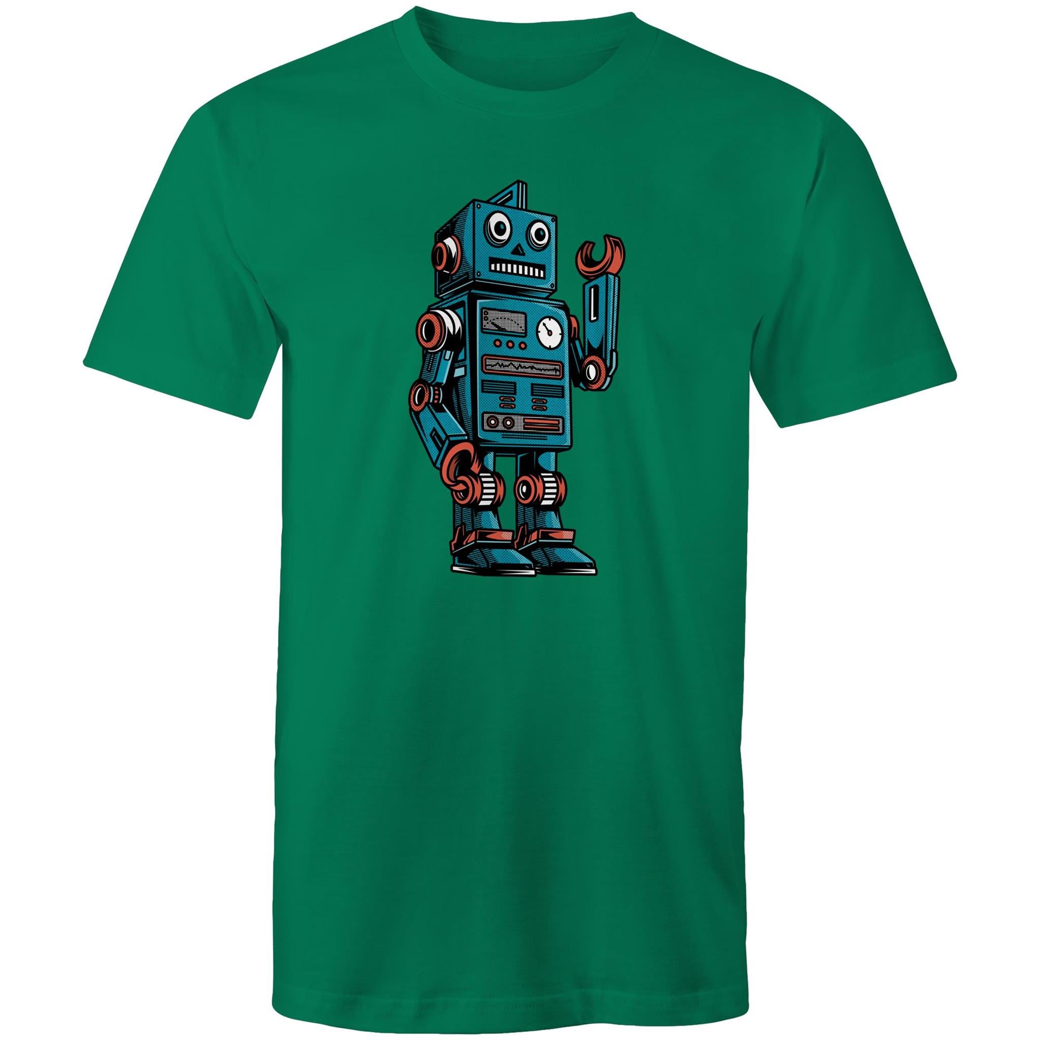 Robot - Mens T-Shirt Kelly Green Mens T-shirt Printed In Australia Sci Fi