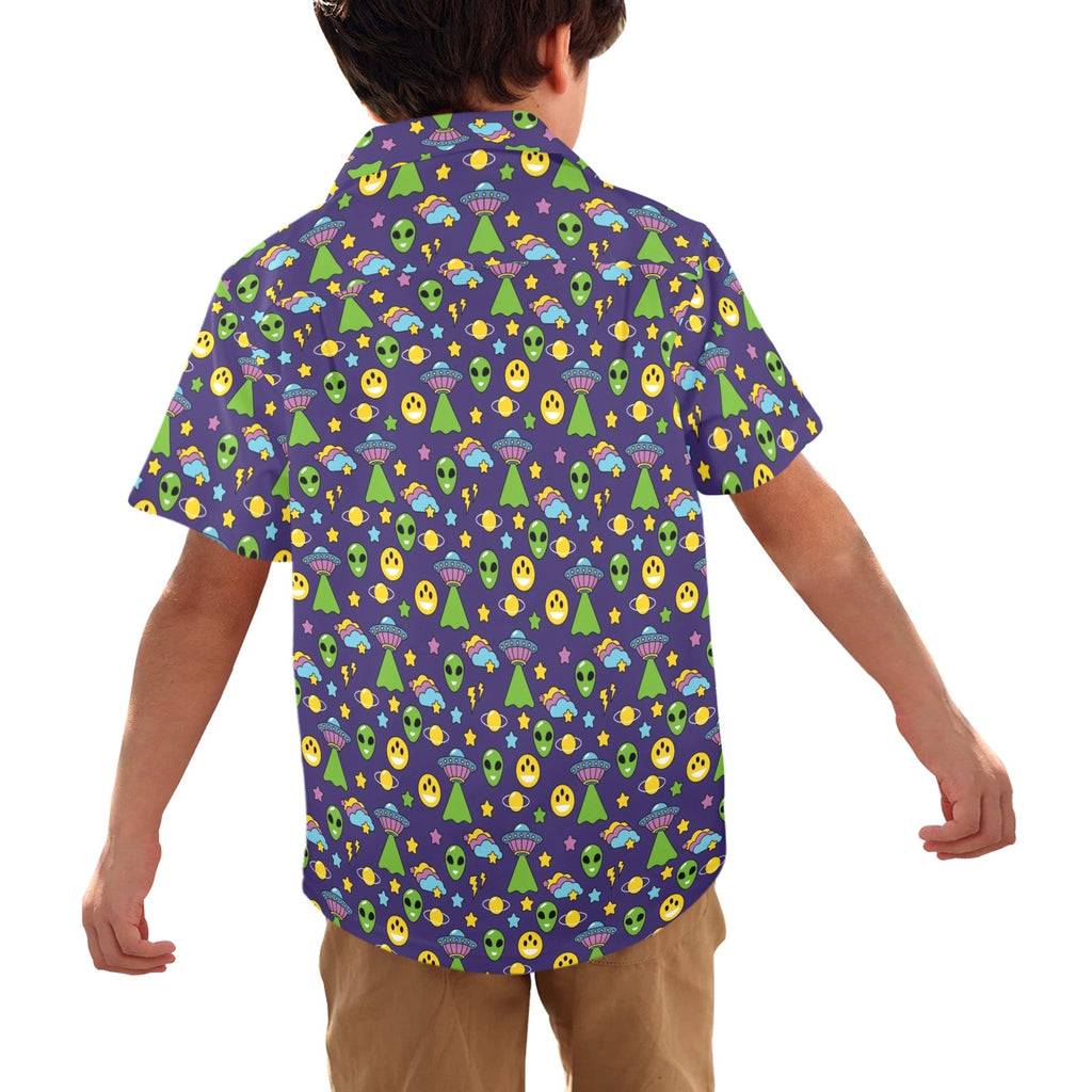 Groovy Alien And UFO Junior Kids Hawaiian Shirt